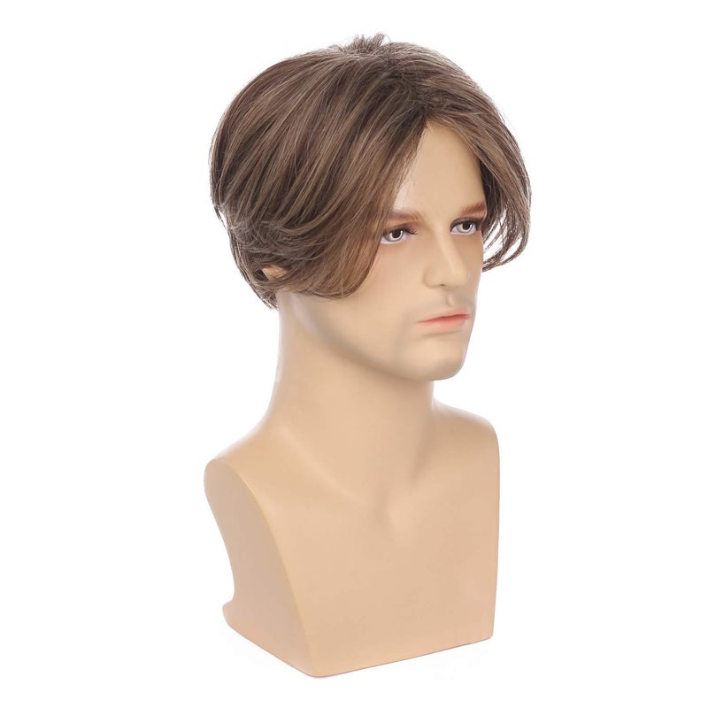 Kaneles Mens Brown Wig Short Straight Men Wigs Synthetic Wig Realistic Natural Middle Part Wigs for Men (Brown) - Image 2